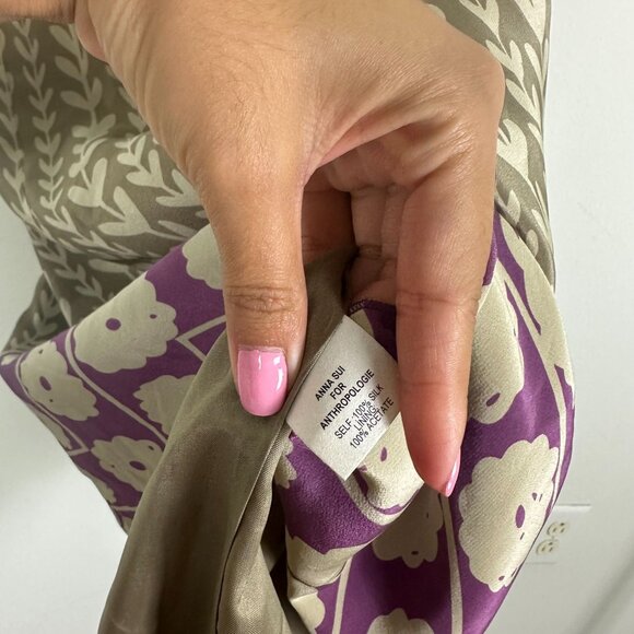 Anthropologie X Anna Sui Silk Midi Sleeveless Dress 6 V Neck Boho Summer - Picture 8 of 10